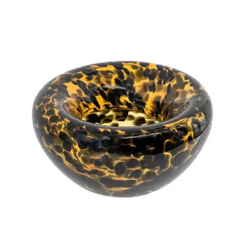 4" Beige Brown And Black Animal Print Round Glass Table Vase