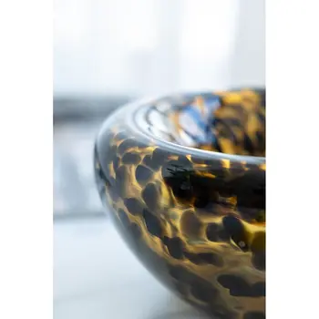 4" Beige Brown And Black Animal Print Round Glass Table Vase