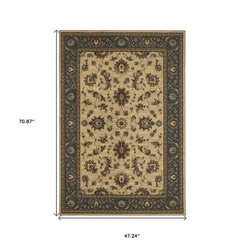 4' X 6' Ivory Light Blue And Brown Oriental Area Rug
