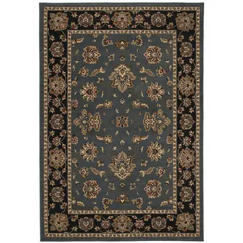 4' X 6' Teal Ivory And Black Floral Area Rug