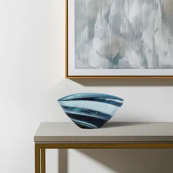 6" Blue And White Oval Glass Table Vase