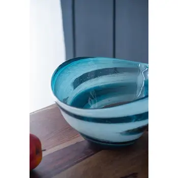 6" Blue And White Oval Glass Table Vase