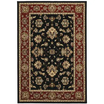 4' X 6' Black Red And Ivory Floral Area Rug