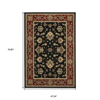 4' X 6' Black Red And Ivory Floral Area Rug