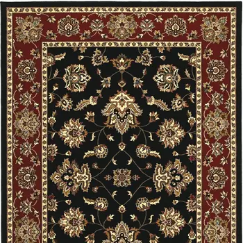 4' X 6' Black Red And Ivory Floral Area Rug