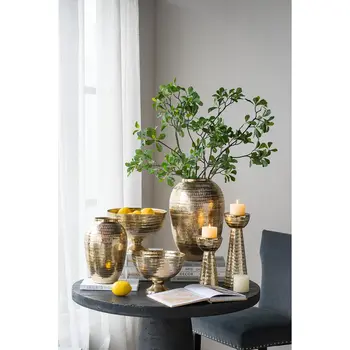 13" Gold Round Aluminum Table Vase