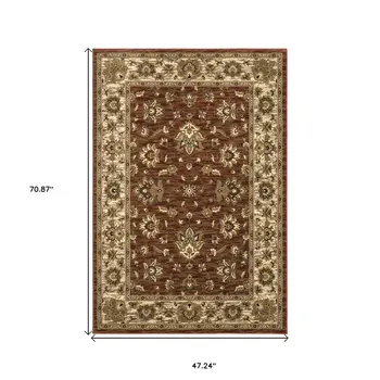 4' X 6' Tan Red And Ivory Floral Area Rug