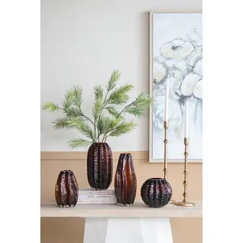 11" Burnt Umber Round Glass Table Vase