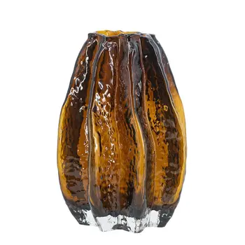 8" Burnt Umber Wavy Glass Table Vase