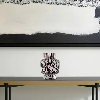 8" Clear Burgundy And Black Abstract Cylinder Glass Table Vase