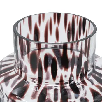 8" Clear Burgundy And Black Abstract Cylinder Glass Table Vase