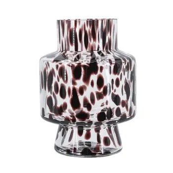 8" Clear Burgundy And Black Abstract Cylinder Glass Table Vase