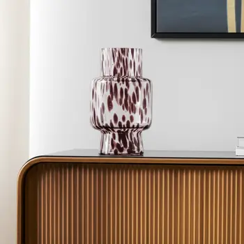 10" Clear Burgundy And Black Abstract Cylinder Glass Table Vase