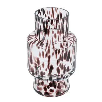 10" Clear Burgundy And Black Abstract Cylinder Glass Table Vase