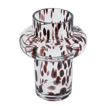 8" Clear Burgundy And Black Abstract Cylinder Glass Table Vase