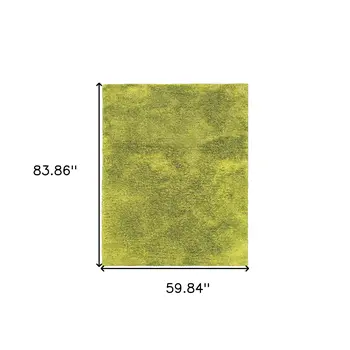 5' X 7' Green Shag Hand Tufted Area Rug