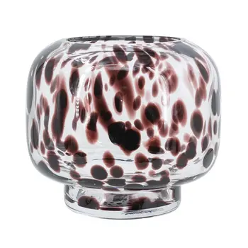 6" Clear Burgundy And Black Abstract Round Glass Table Vase