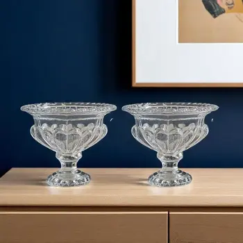 Set of Two Clear Round Glass Table Vase