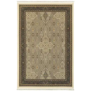 4' X 5' Ivory And Dark Blue Medallion Area Rug With Fringe