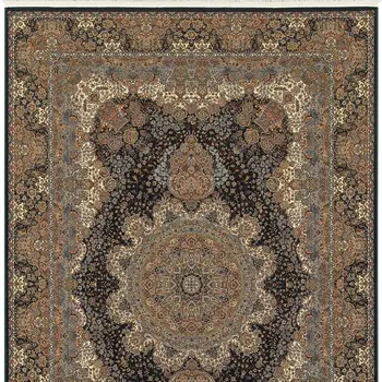 4' X 5' Dark Blue Black And Teal Medallion Area Rug With Fringe