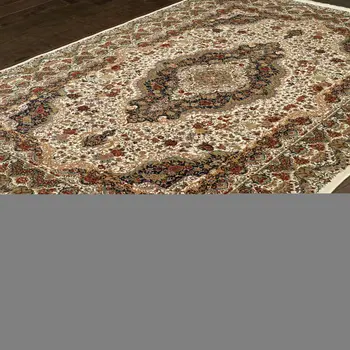 4' X 5' Ivory Black And Brown Medallion Area Rug With Fringe