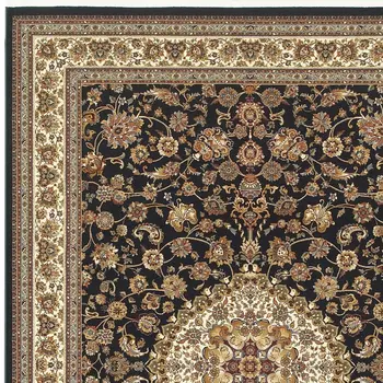 4' X 5' Tan Black And Ivory Medallion Area Rug With Fringe