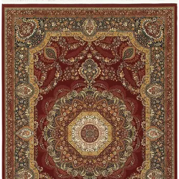 4' X 5' Black Red And Tan Medallion Area Rug With Fringe