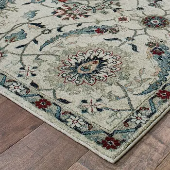4' X 5' Ivory Navy Blue And Brown Oriental Area Rug