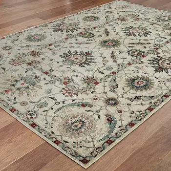 4' X 5' Ivory Navy Blue And Brown Oriental Area Rug