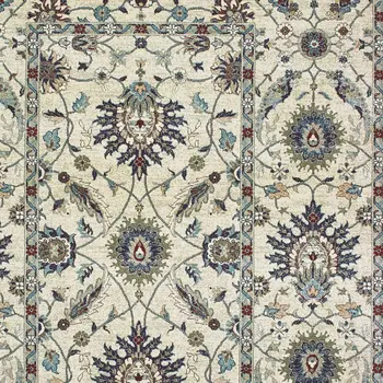 4' X 5' Ivory Navy Blue And Brown Oriental Area Rug