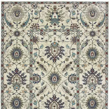4' X 5' Ivory Navy Blue And Brown Oriental Area Rug
