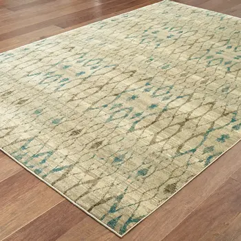 10' X 13' Blue And Ivory Geometric Distressed Area Rug
