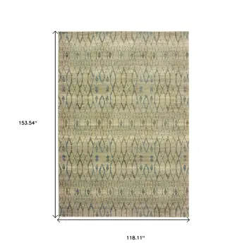 10' X 13' Blue And Ivory Geometric Distressed Area Rug