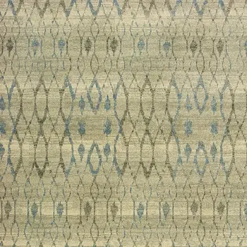 10' X 13' Blue And Ivory Geometric Distressed Area Rug