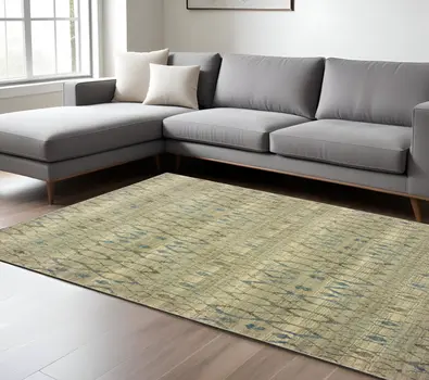 10' X 13' Blue And Ivory Geometric Distressed Area Rug