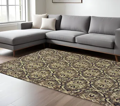 10' X 13' Brown Geometric Distressed Area Rug