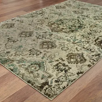 10' X 13' Ivory And Gray Oriental Area Rug