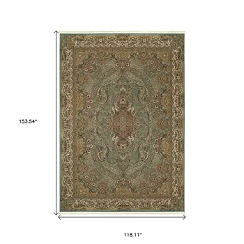 10' X 13' Blue And Gold Medallion Area Rug With Fringe