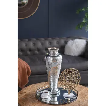 20" Silver Floral Round Glass Table Vase