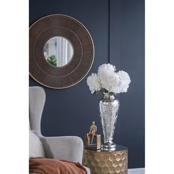 20" Silver Floral Round Glass Table Vase