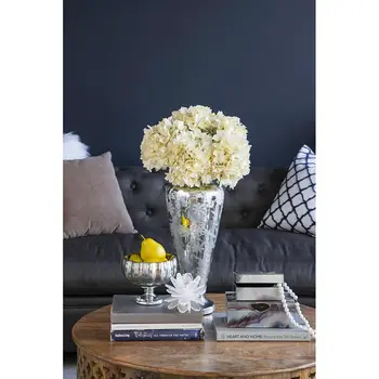 20" Silver Floral Round Glass Table Vase