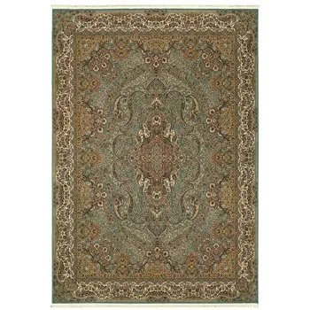 7' X 10' Blue And Gold Medallion Area Rug With Fringe