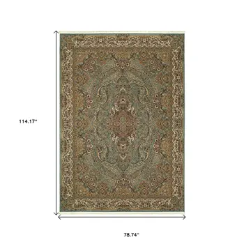 7' X 10' Blue And Gold Medallion Area Rug With Fringe