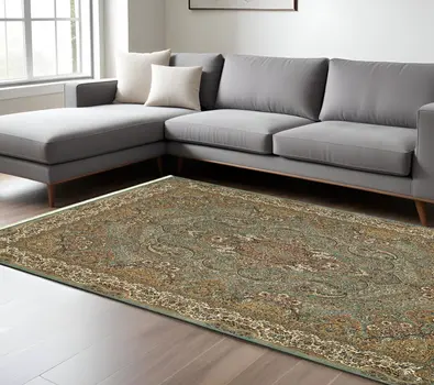 7' X 10' Blue And Gold Medallion Area Rug With Fringe