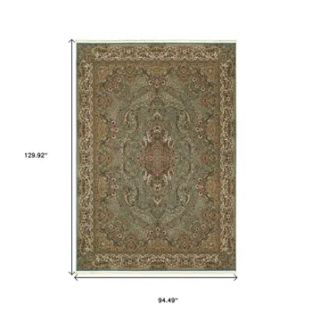 8' X 11' Blue And Gold Medallion Area Rug With Fringe