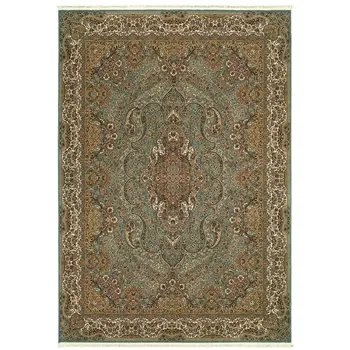 8' X 11' Blue And Gold Medallion Area Rug With Fringe