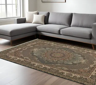 10' X 13' Blue And Red Medallion Area Rug With Fringe