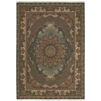7' X 10' Blue And Red Medallion Area Rug With Fringe