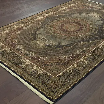 7' X 10' Blue And Red Medallion Area Rug With Fringe