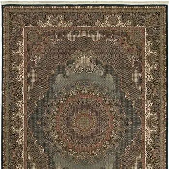 7' X 10' Blue And Red Medallion Area Rug With Fringe